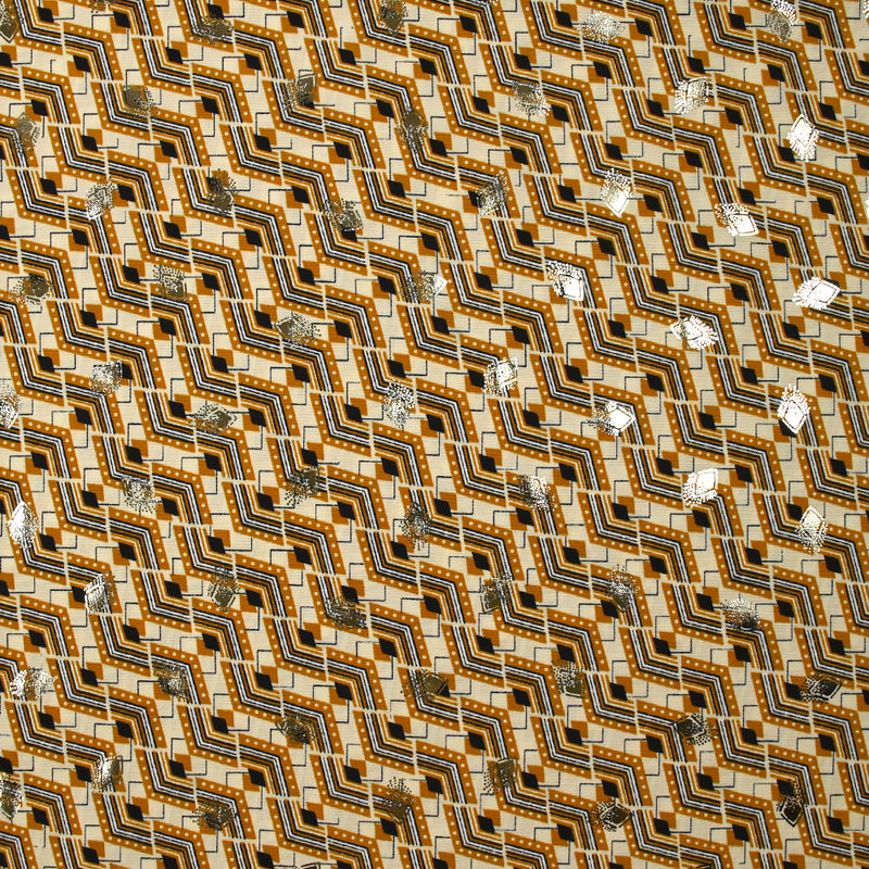 Microfibre imprimée polyester doré escalade alezan fond beige clair