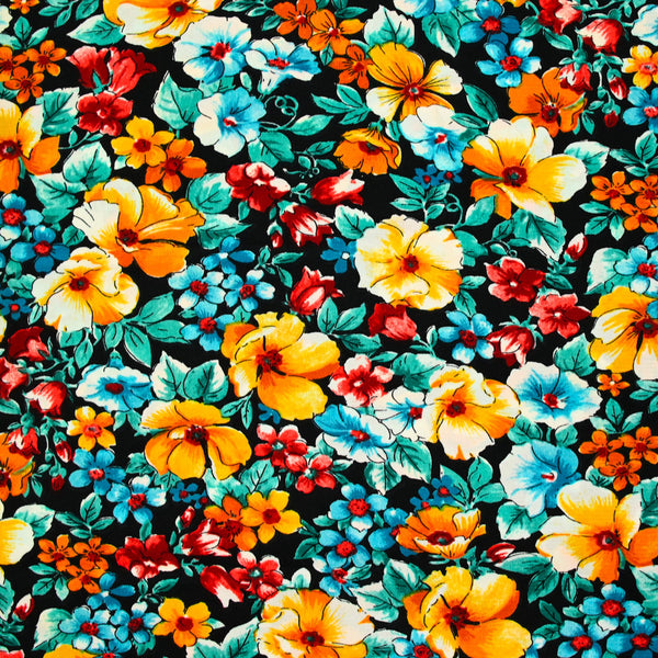 Microfibre imprimée polyester fleurs Nathacha fond noir