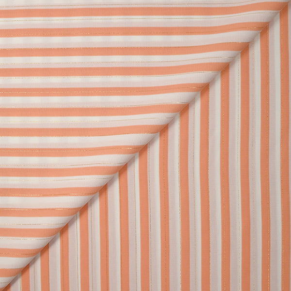 Microfibre imprimée polyester lurex à rayures 7 mm pêche et blanc