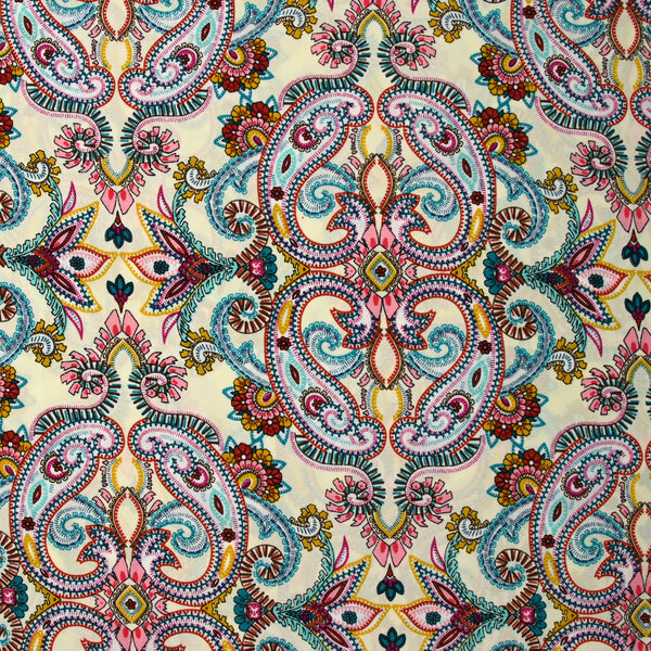 Microfibre imprimée polyester Zindagi fond écru