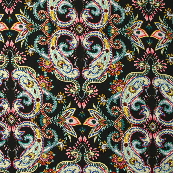 Microfibre imprimée polyester Zindagi fond noir