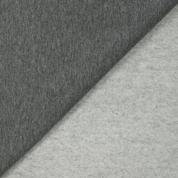 Molleton de coton french terry doux gris foncé envers blanc