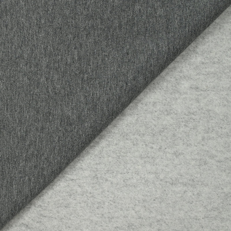 Molleton de coton french terry doux gris foncé envers blanc