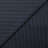 Molleton de coton french terry doux imprimé lettres et rayures fond marine