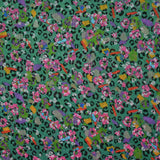 Mousseline crinkle imprimée léopard en fleurs fond vert canard