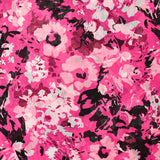 Mousseline crinkle imprimée nuage de fleurs fond fuchsia