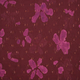 Mousseline crinkle imprimée plumetis lurex fleurs magenta fond prune