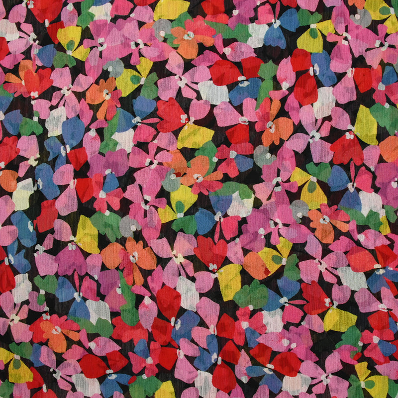 Mousseline imprimée crinkle fiesta florale fond noir