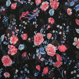 Mousseline imprimée crinkle le temps des roses fond noir