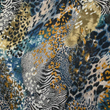 Mousseline imprimée esprit savane fond bleu