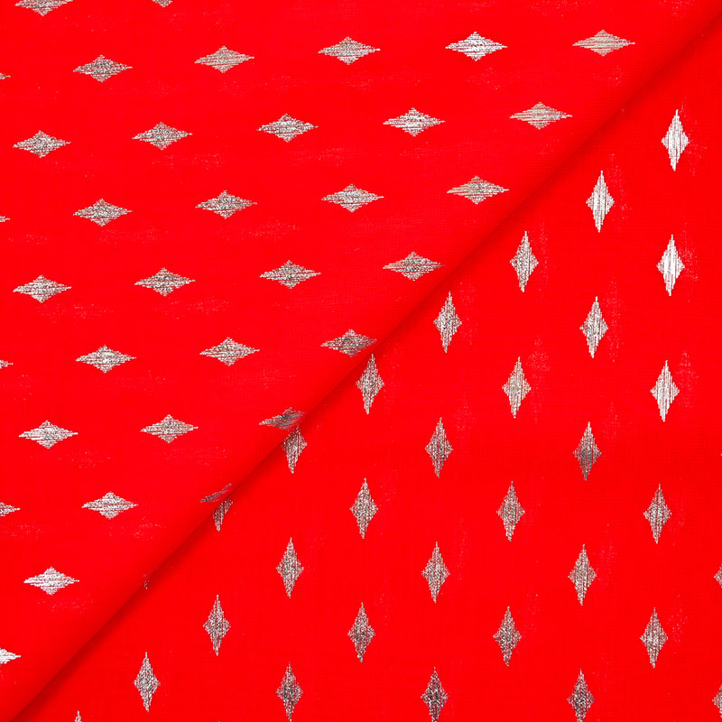 Mousseline imprimée losange argent fond rouge
