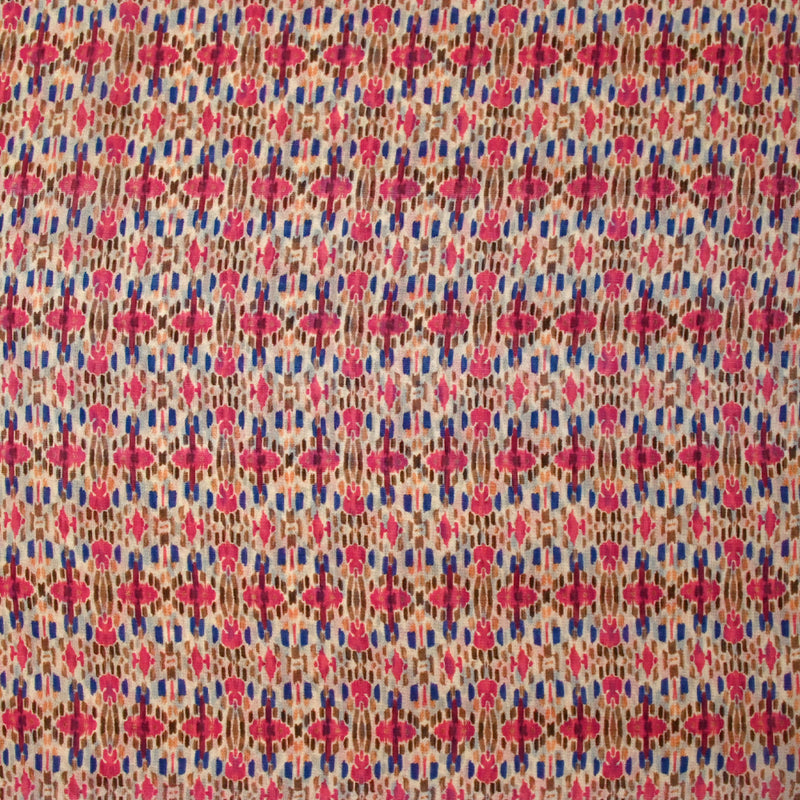 Mousseline imprimée Noémie bleu et fuchsia fond blanc cassé