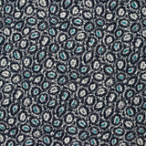Mousseline imprimée pivoine turquoise fond marine