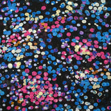 Mousseline imprimée plumetis lurex cellule bleu et rose fond noir