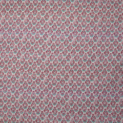 Mousseline texturée imprimée médaillons fleuris violine et turquoise fond blanc