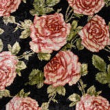 Panne de velours rayée bouquet de rose fond noir