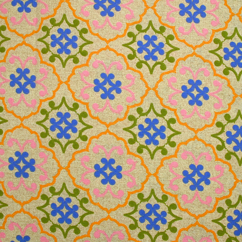 Polycoton imprimé azulejo bleu et orange