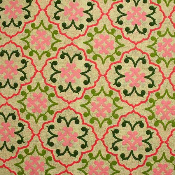 Polycoton imprimé azulejo rose et vert