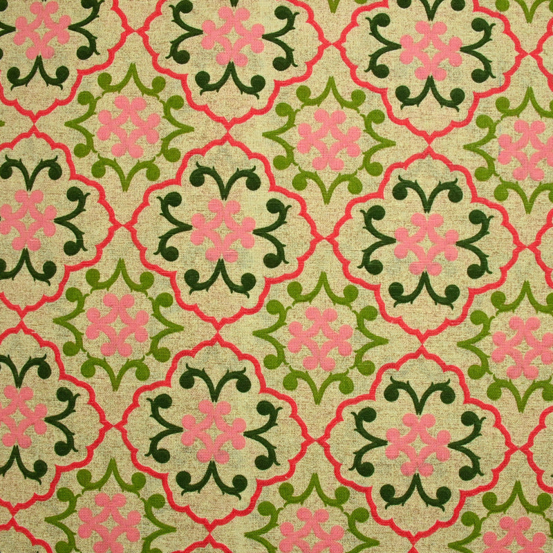 Polycoton imprimé azulejo rose et vert