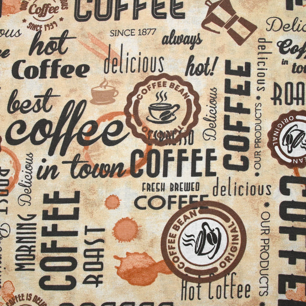 Polycoton imprimé café fond beige