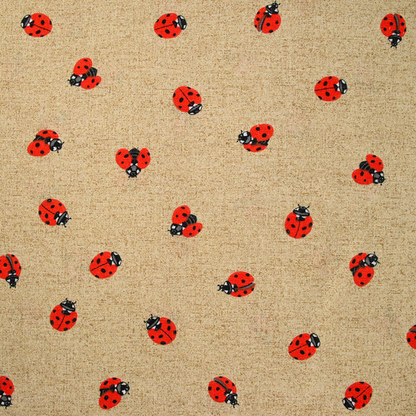 Polycoton imprimé coccinelle fond ficelle
