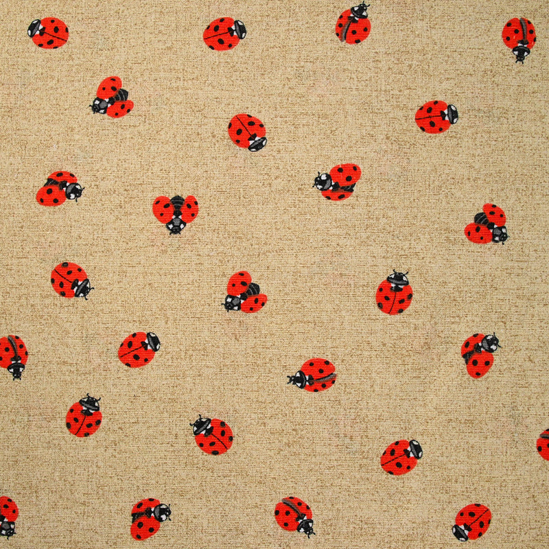 Polycoton imprimé coccinelle fond ficelle