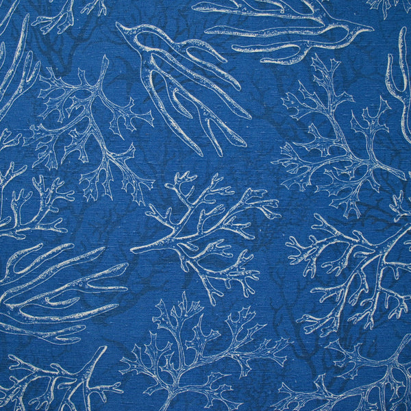 Polycoton imprimé corail fond bleu