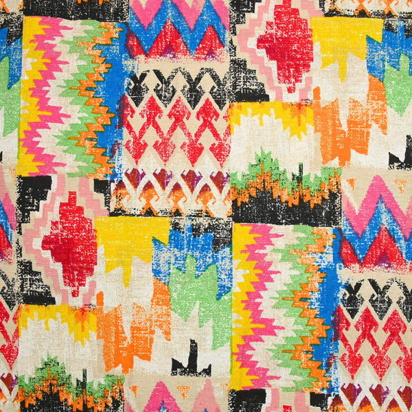 Polycoton imprimé ethnique multicolore