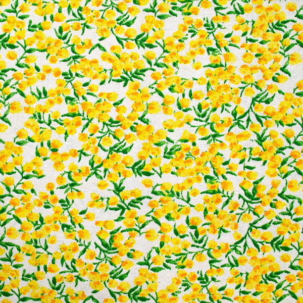 Polycoton imprimé mimosa fond blanc