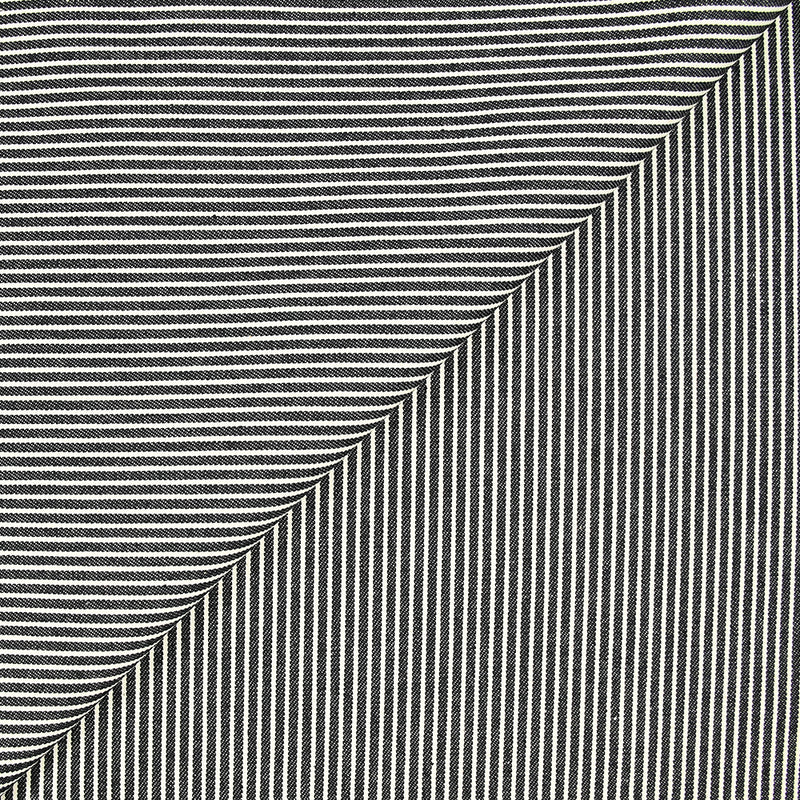 Polycoton tissé teint rayé bleu marine fond écru