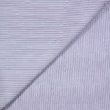 Polycoton tissé teint rayé rose et bleu