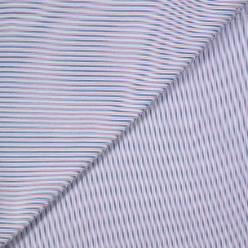 Polycoton tissé teint rayé rose et bleu