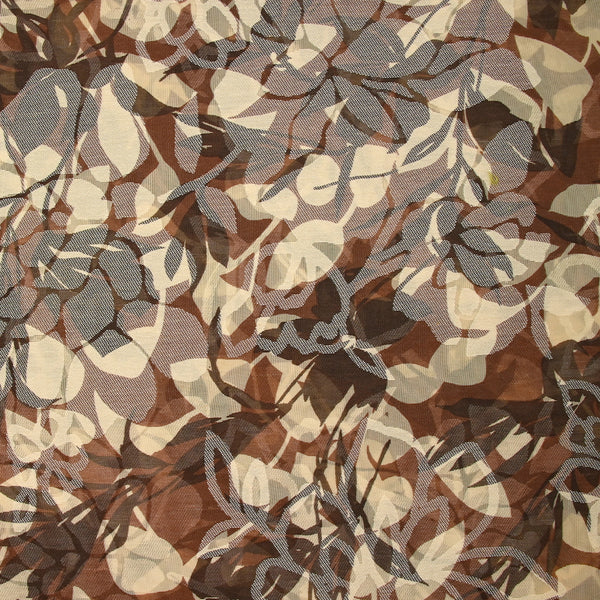 Polyester dévoré ombre de fleurs marron et écru