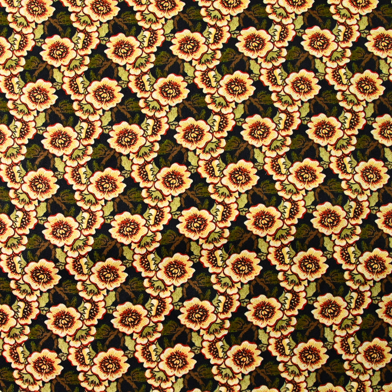 Polyester imprimé fleurs fond noir