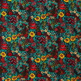 Polyester imprimé tempête de fleurs jaune fond noir