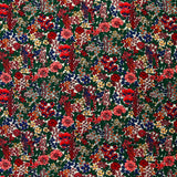 Polyester imprimé tempête de fleurs rouge fond blanc