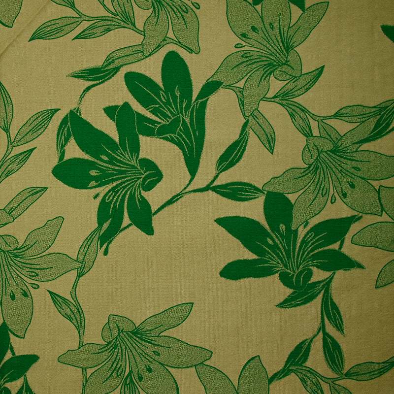 Polyviscose imprimée fleurs bicolore verte fond vert