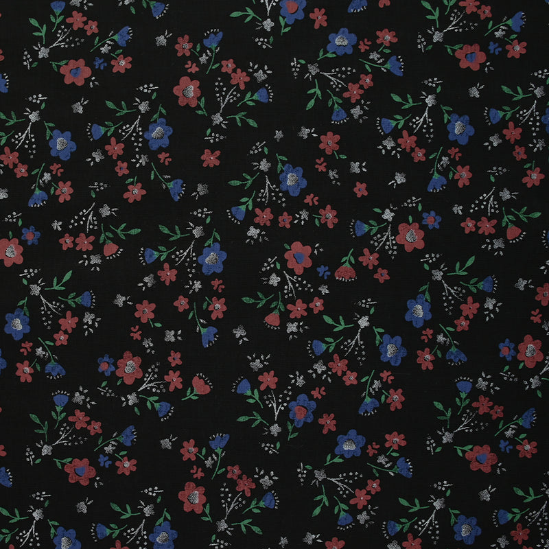 Polyviscose imprimée fleurs d'antan fond noir