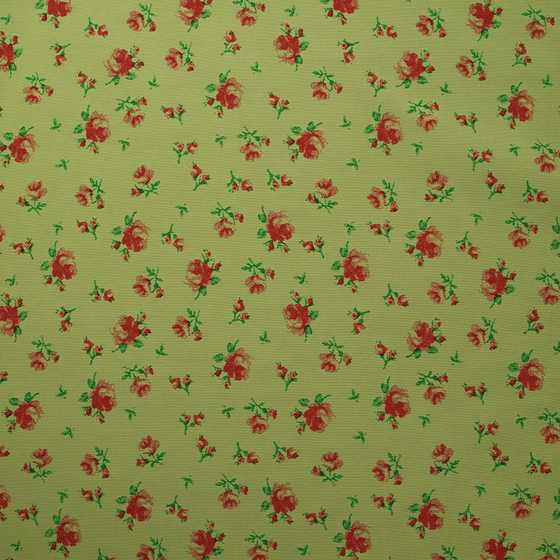 Polyviscose imprimée fleurs rouges fond vert clair