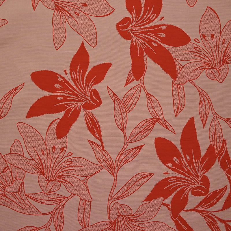 Polyviscose imprimée jungle flower rouge fond rose