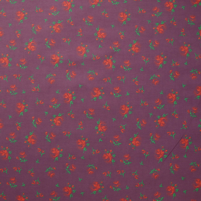 Polyviscose légère imprimée fleurs rouges fond violet