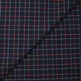 Polyviscose tissée-teinte à carreaux rouge et bleu fond marine