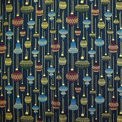 Popeline de coton imprimée boules de Noël vintage fond bleu nuit