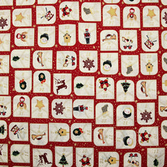 Calendario de Adviento de popelín de algodón estampado con fondo rojo