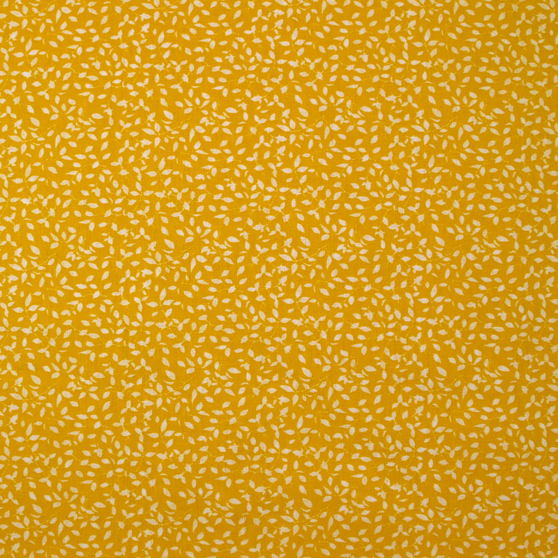 Popeline de coton imprimée feuillage fond jaune