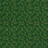Popeline de coton imprimée feuille dorée fond vert