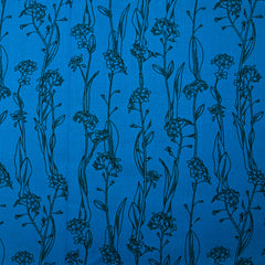 Popeline de coton imprimée fleur fine noir fond turquoise