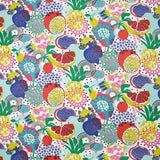 Popeline de coton imprimée fruit exotique jaune et bleu