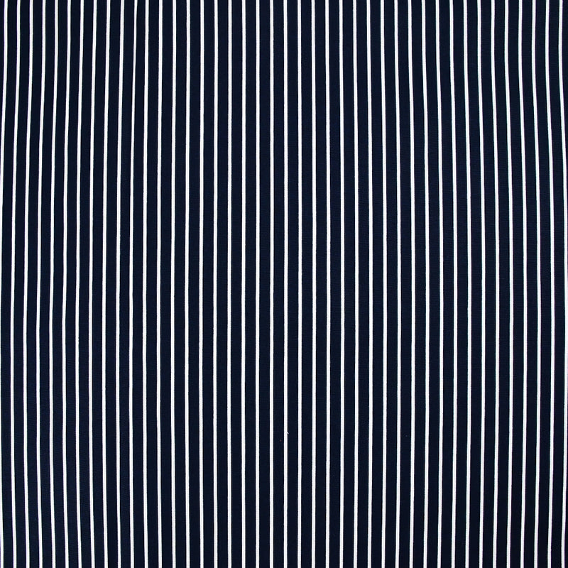 Popeline de coton imprimée rayure blanche fond bleu marine
