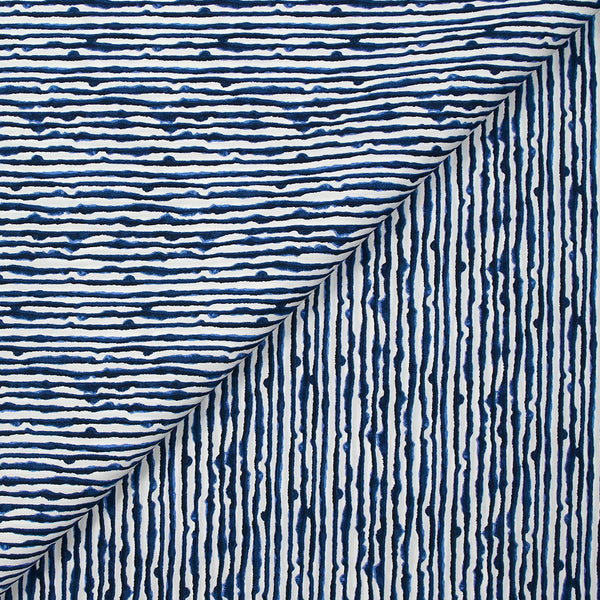 Popeline de coton imprimée rayures d'encre fond blanc